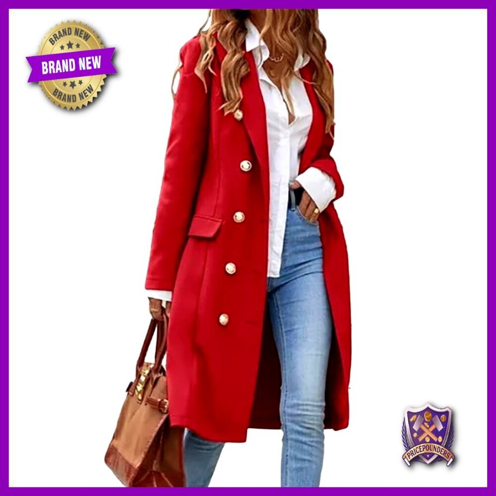 Long Wool Trench Coat Classic Double Breasted Peacoat Elegant Chic Office Wear
